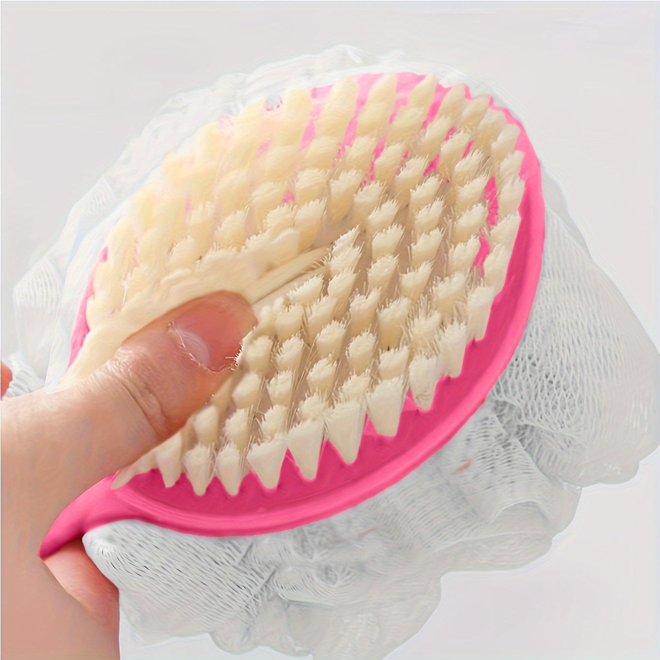 2-in-1 Soft Bristle Bath Brush - Exfoliating Back Scrubber with Long Handle