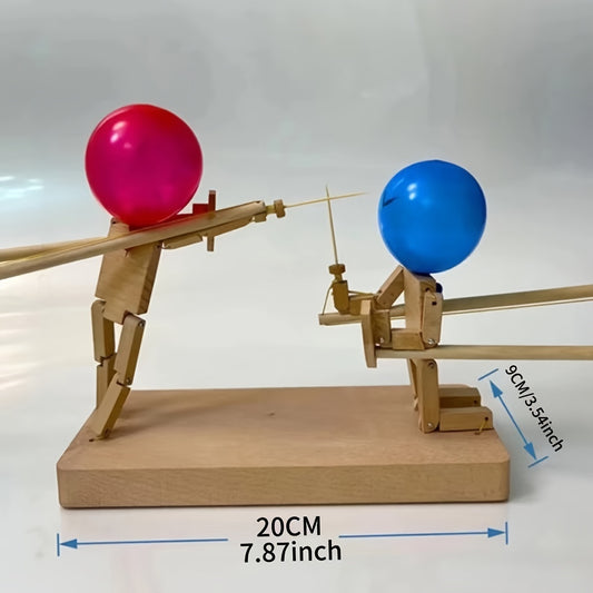 Wooden Dueling Balloons Game - Handcrafted Fencing Puppets