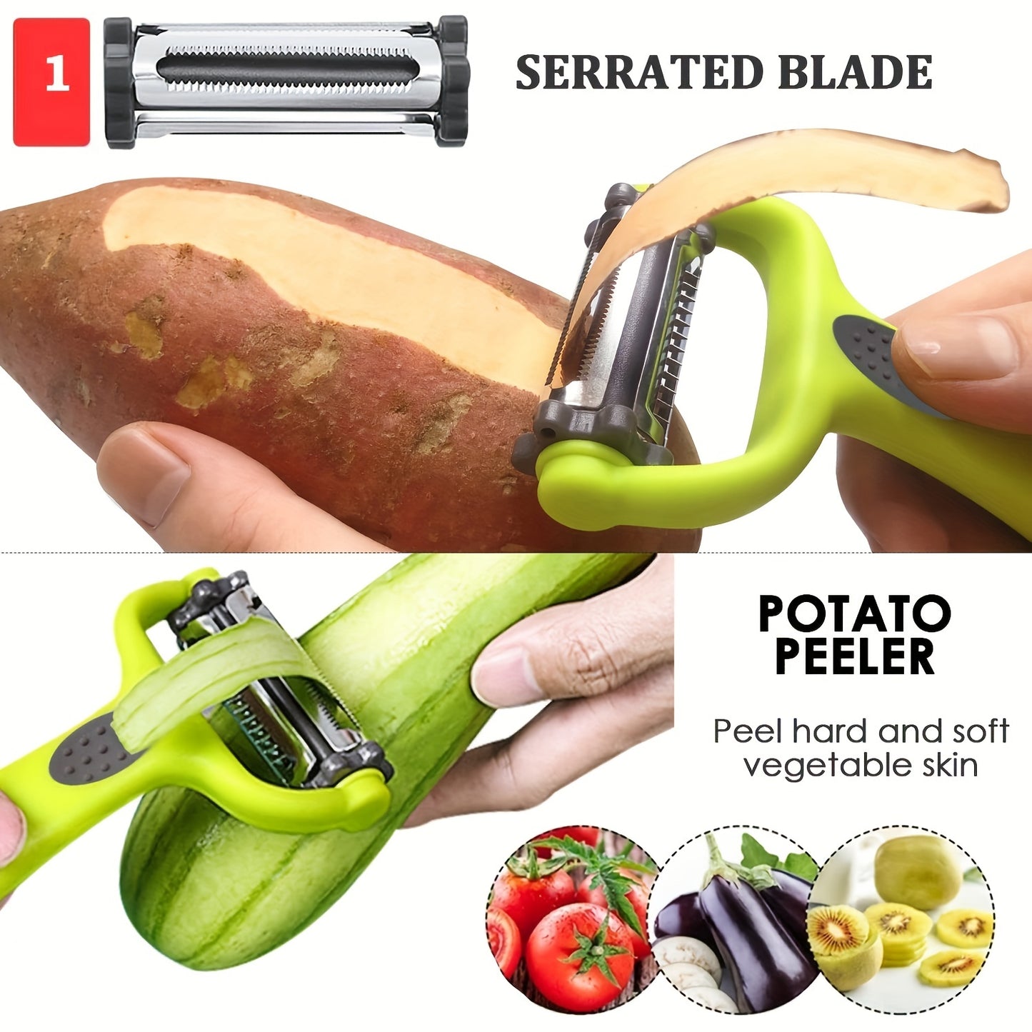 3-in-1 Multifunctional Fruit & Vegetable Peeler, Paring Knife, Grater & Shredder