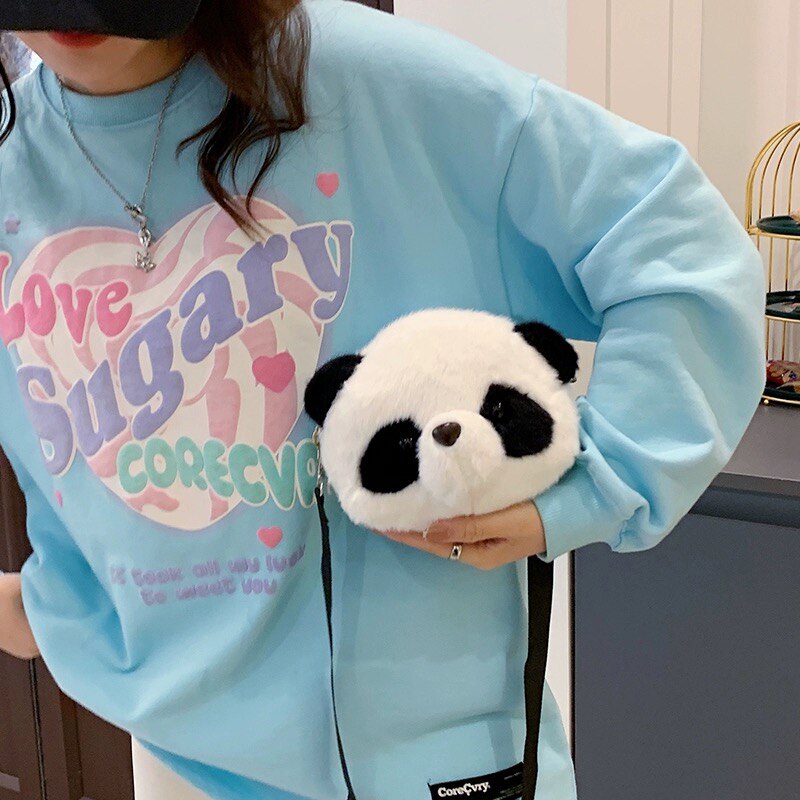 Cute Plush Panda Backpacks One Shoulder Diagonal Wallet_2