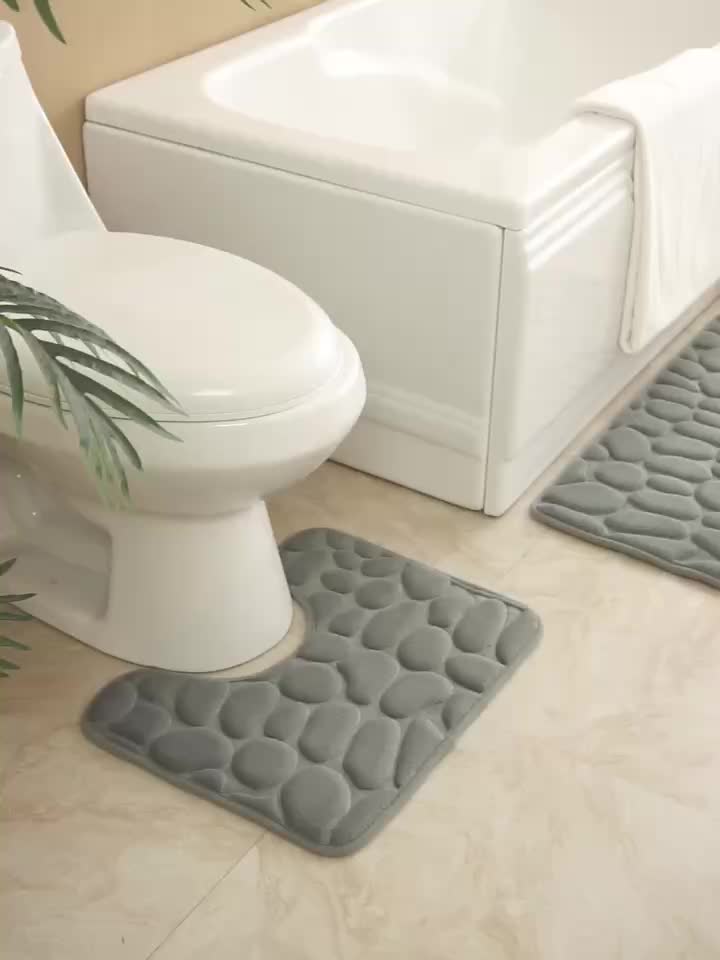 Flannel U-shaped Toilet Mat - Non-slip Pebble Bathroom Rug