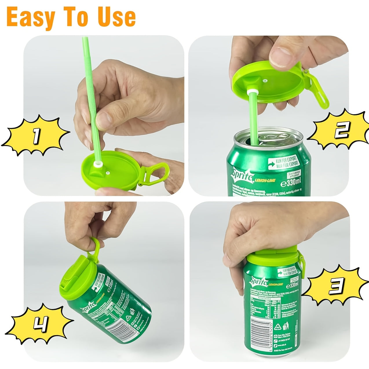 Silicone Straw Drink Can Lid - Reusable Leak-Proof