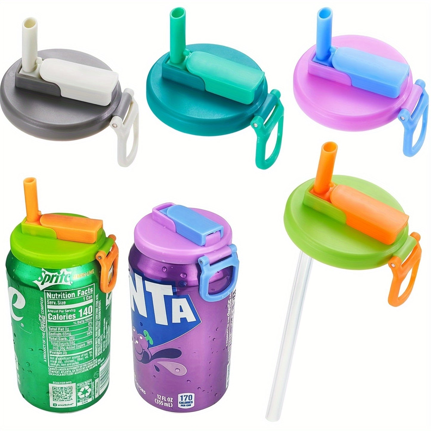 Silicone Straw Drink Can Lid - Reusable Leak-Proof