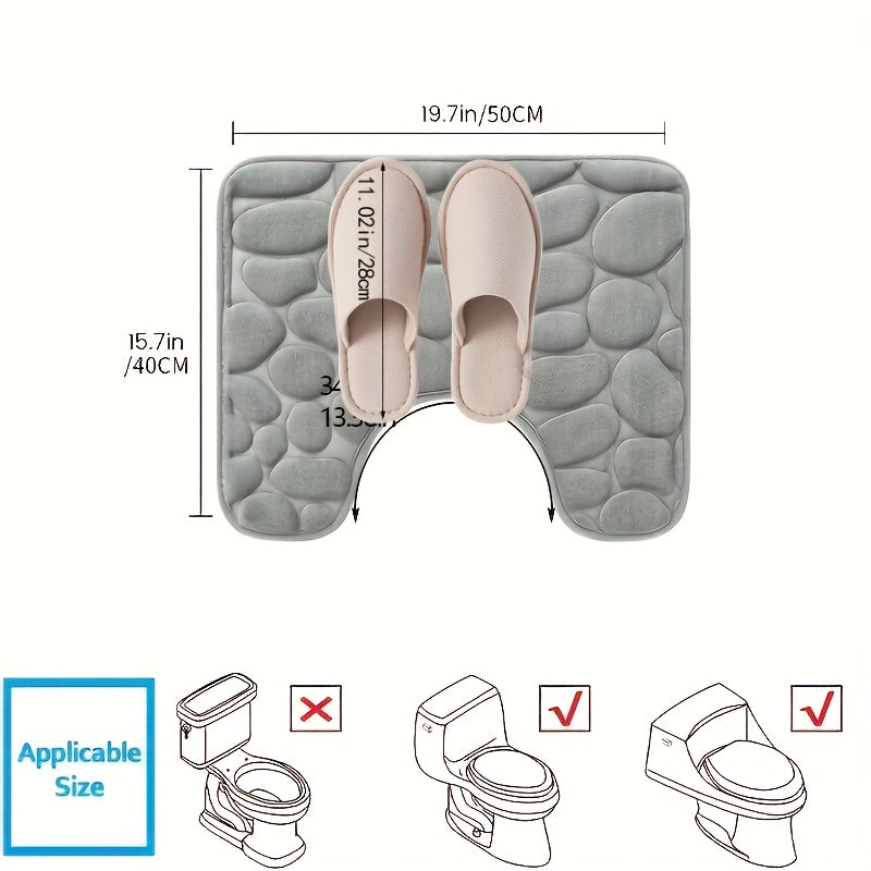 Flannel U-shaped Toilet Mat - Non-slip Pebble Bathroom Rug