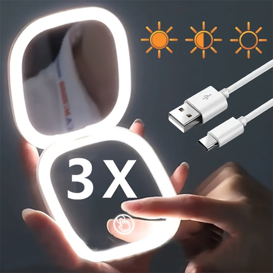 LED Lighted Compact Mirror with 1X/2X/3X Magnification