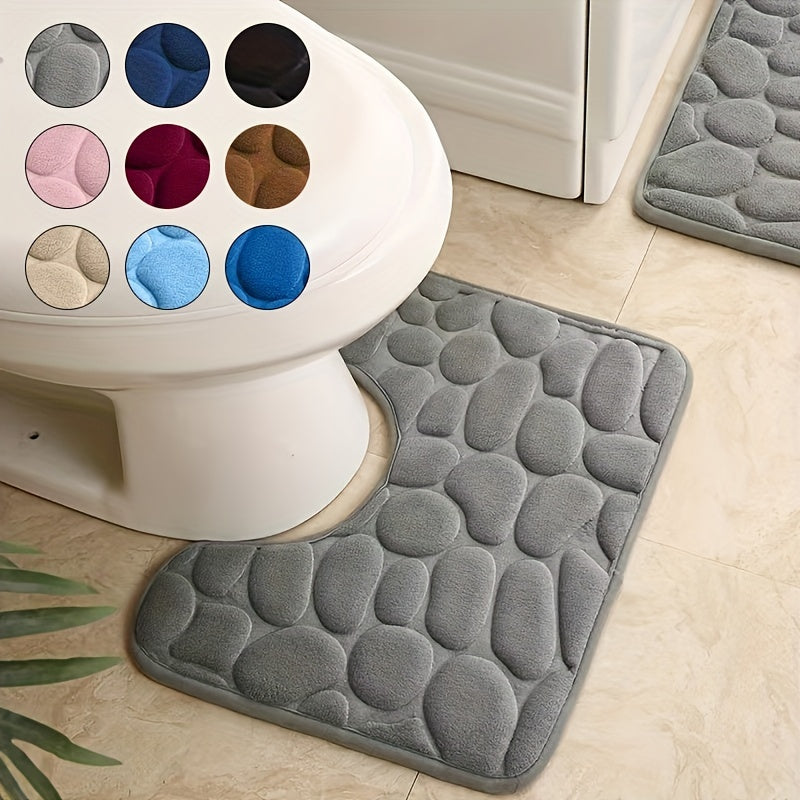 Flannel U-shaped Toilet Mat - Non-slip Pebble Bathroom Rug