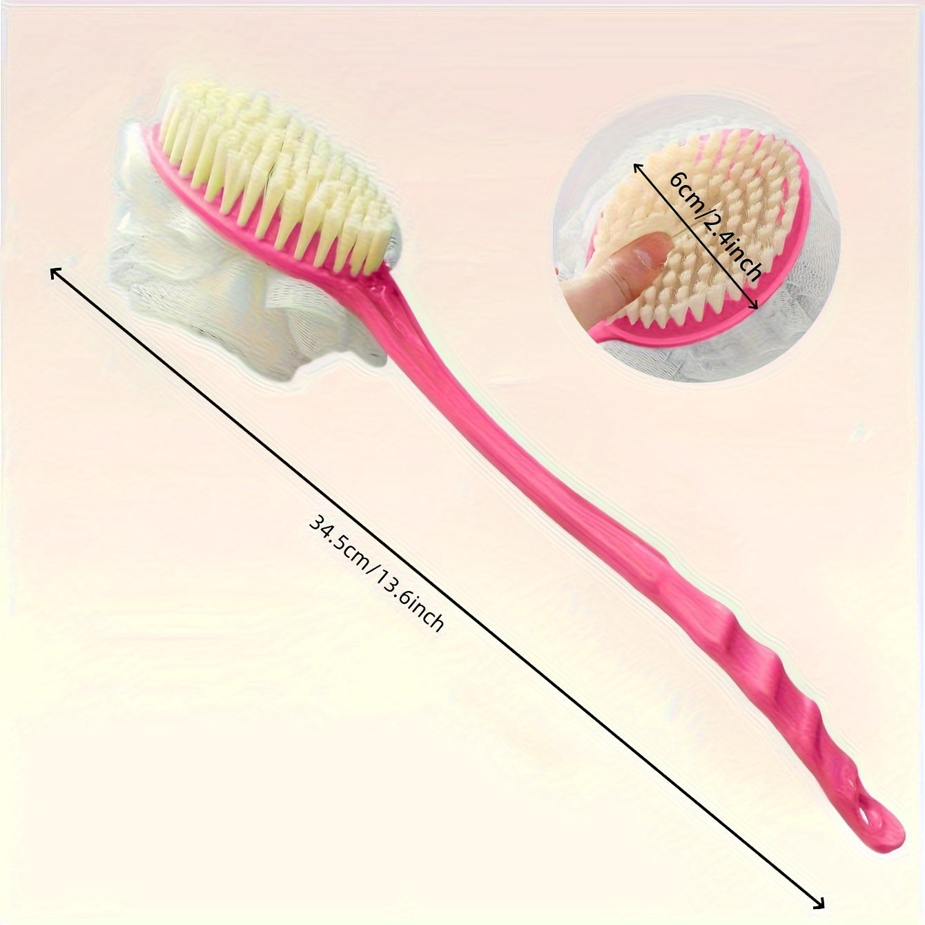 2-in-1 Soft Bristle Bath Brush - Exfoliating Back Scrubber with Long Handle