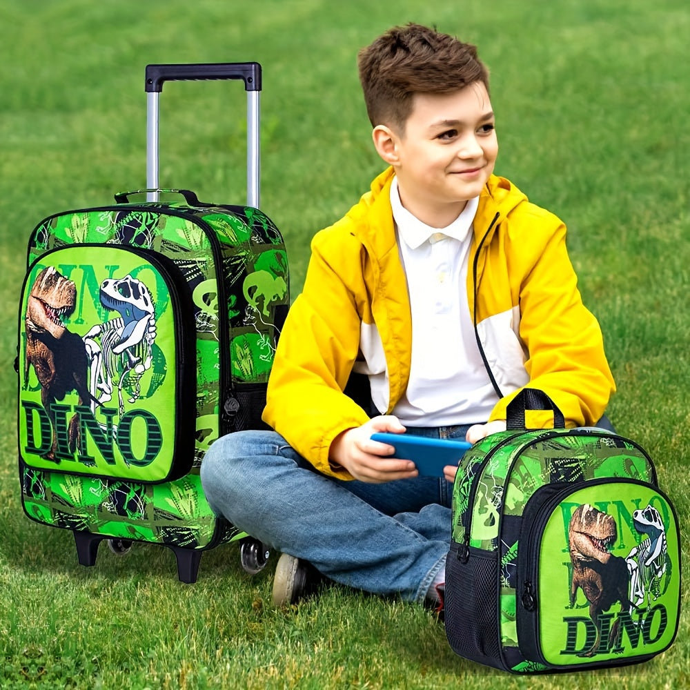 2PCS Kids Rolling Luggage & Backpack Set - Cartoon Dinosaur Theme