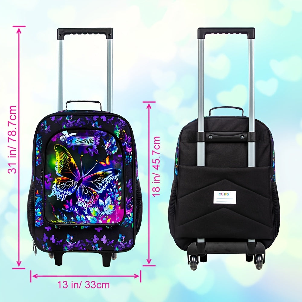 Kids Fancy Butterfly Print Backpack With Sliding Wheel