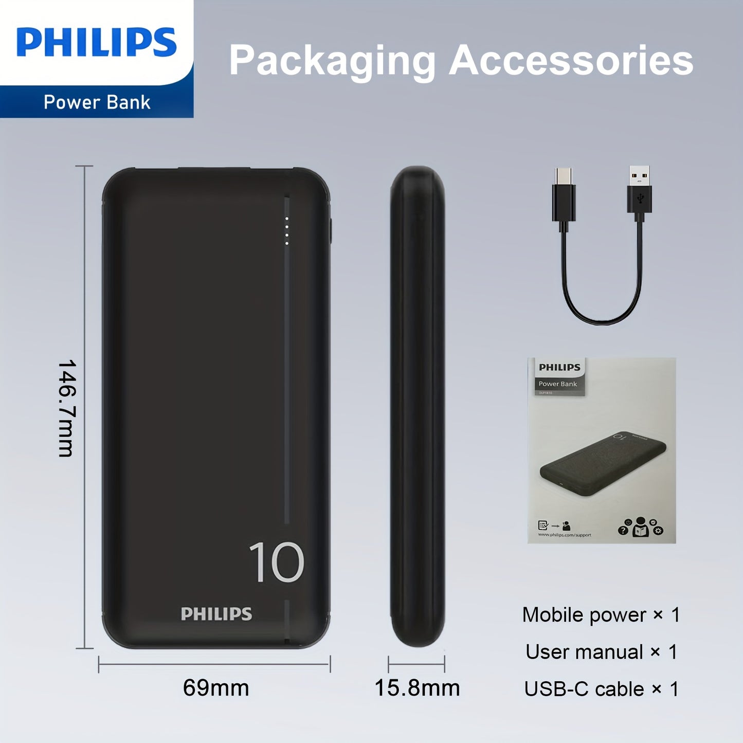 Philips 10000mAh Ultra Slim Power Bank 2.1A