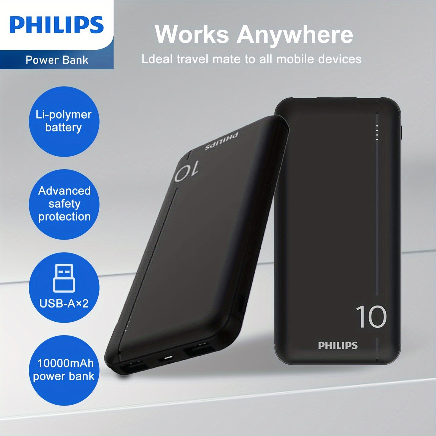 Philips 10000mAh Ultra Slim Power Bank 2.1A