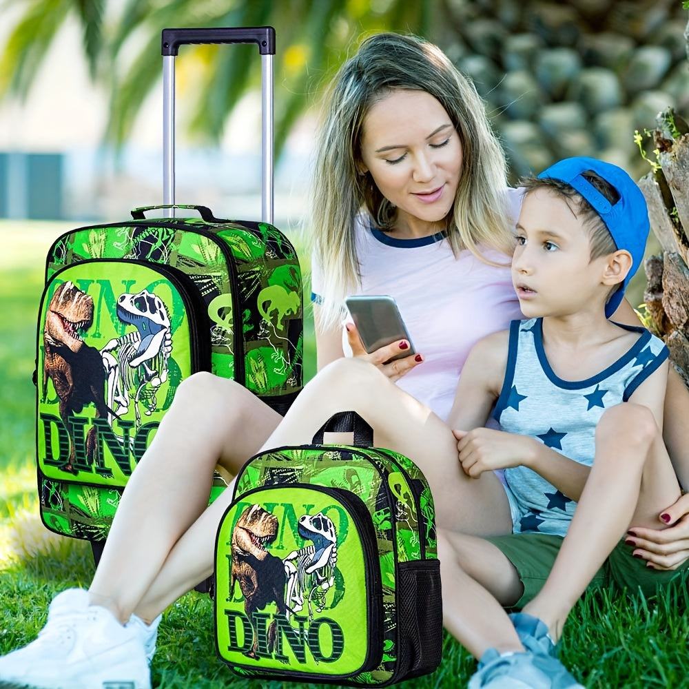 2PCS Kids Rolling Luggage & Backpack Set - Cartoon Dinosaur Theme