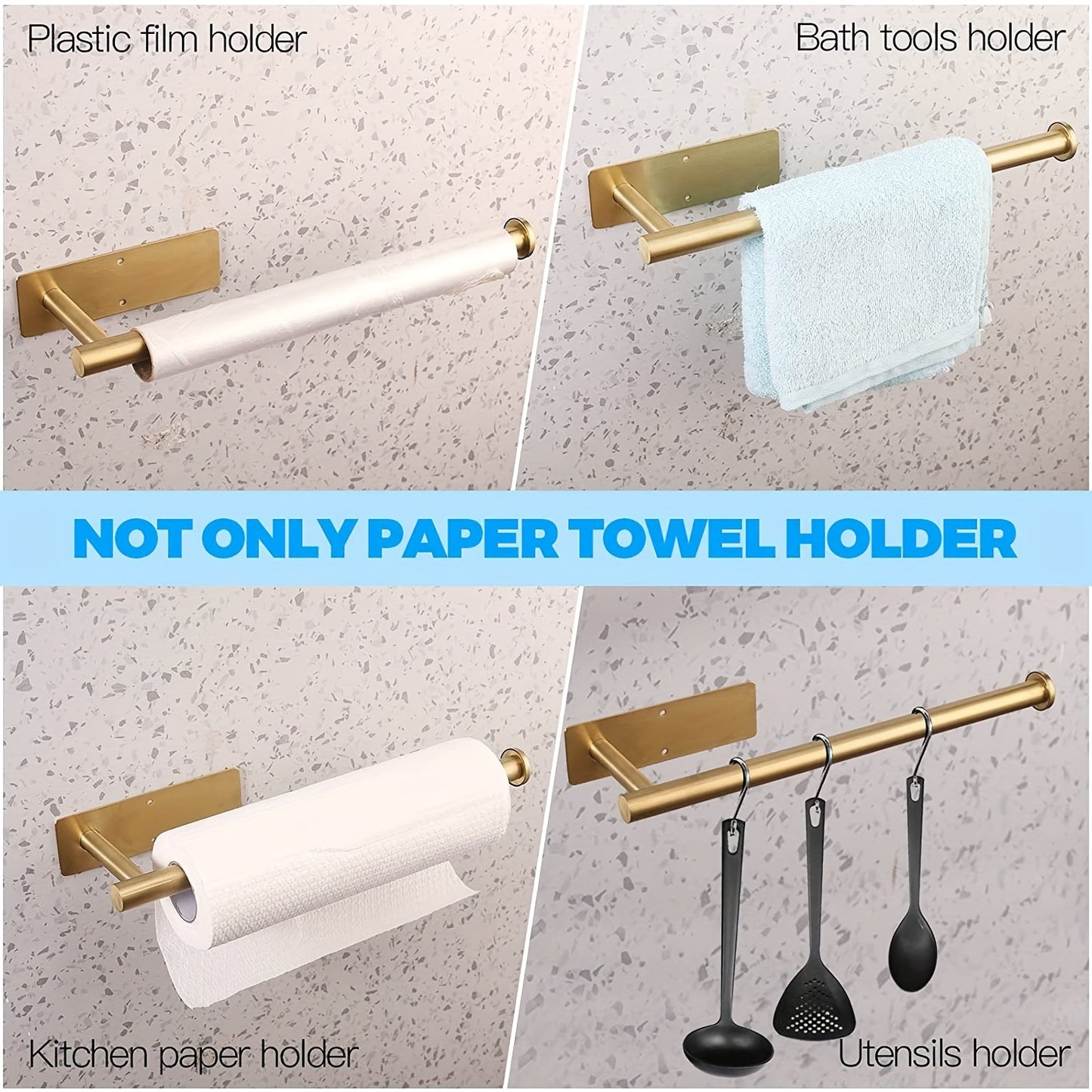 Self-Adhesive Stainless Steel Paper Towel Holder - Black