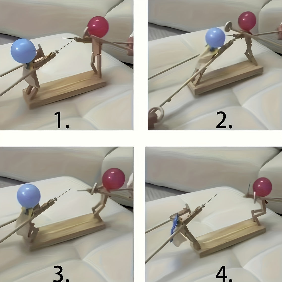 Wooden Dueling Balloons Game - Handcrafted Fencing Puppets