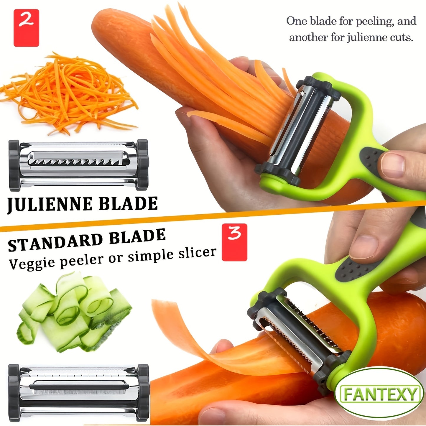 3-in-1 Multifunctional Fruit & Vegetable Peeler, Paring Knife, Grater & Shredder