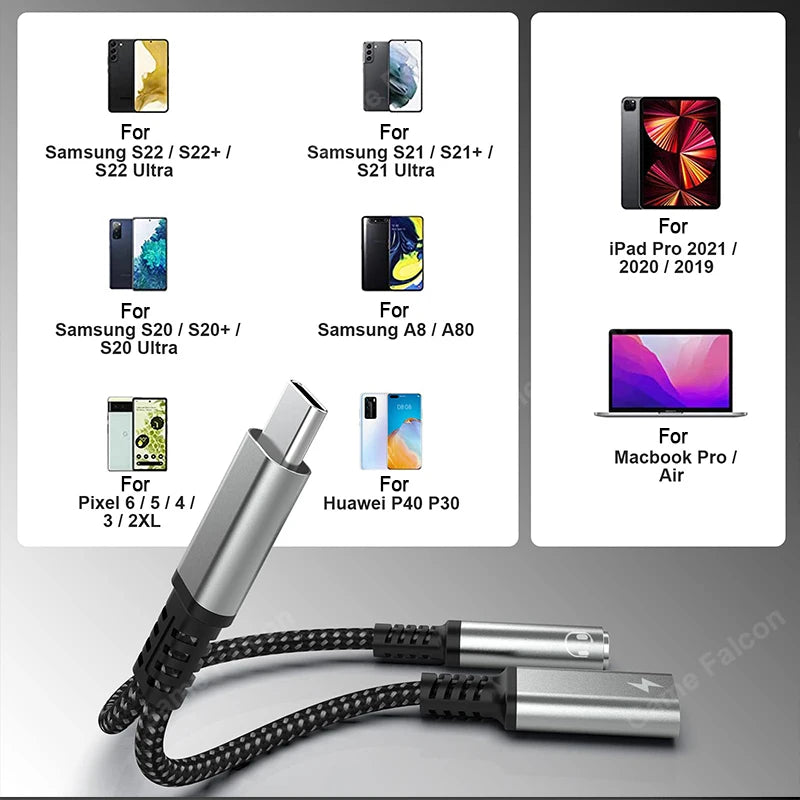 LISM 2 in 1 Type C to USB C PD 60W Fast Charging and 3.5mm Headphone Jack Adapter