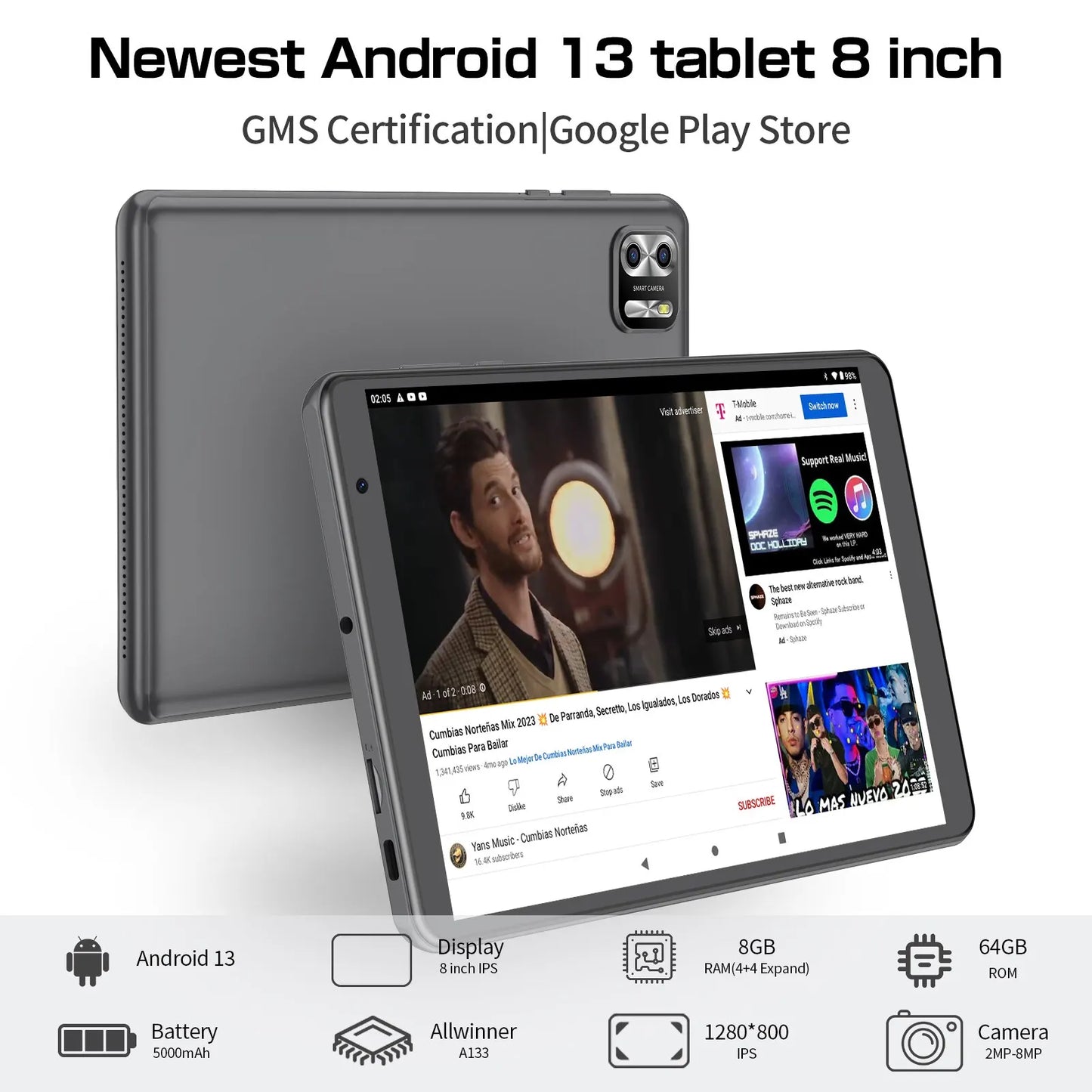 PRITOM 8 Inch Tablet Android 13 - 8GB RAM, 64GB Storage