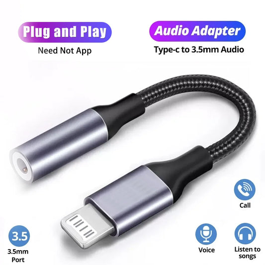 Audio Adapter Jack AUX Cable Adapter L to 3.5mm for iPhone