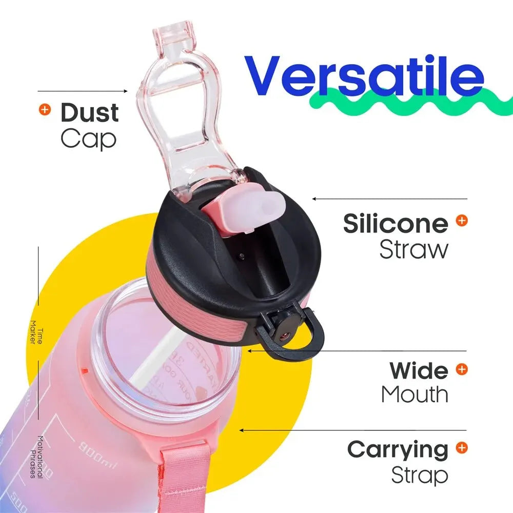 32 Oz Leakproof Water Bottle with Times to Drink and Straw