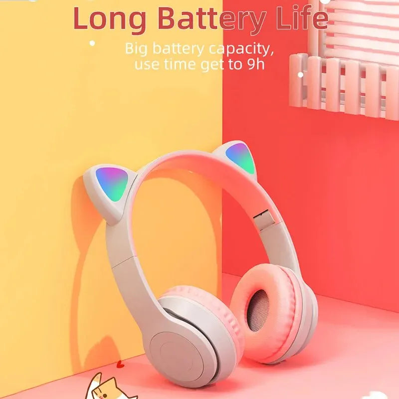 P47M Wireless Bluetooth Headset Gamer Cat LED Light