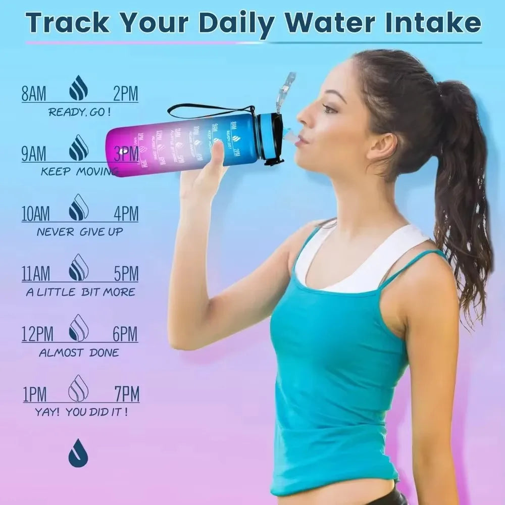 32 Oz Leakproof Water Bottle with Times to Drink and Straw