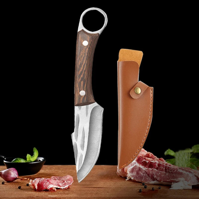 Handmade Forged Stainless Steel Boning Knife with Wooden Handle