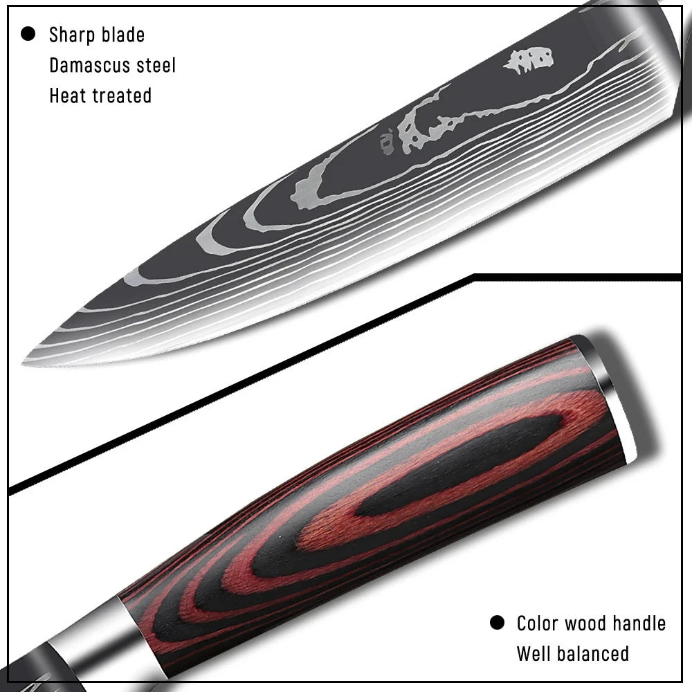 Damascus Pattern Chef Knife - Versatile Kitchen Slicing Tool