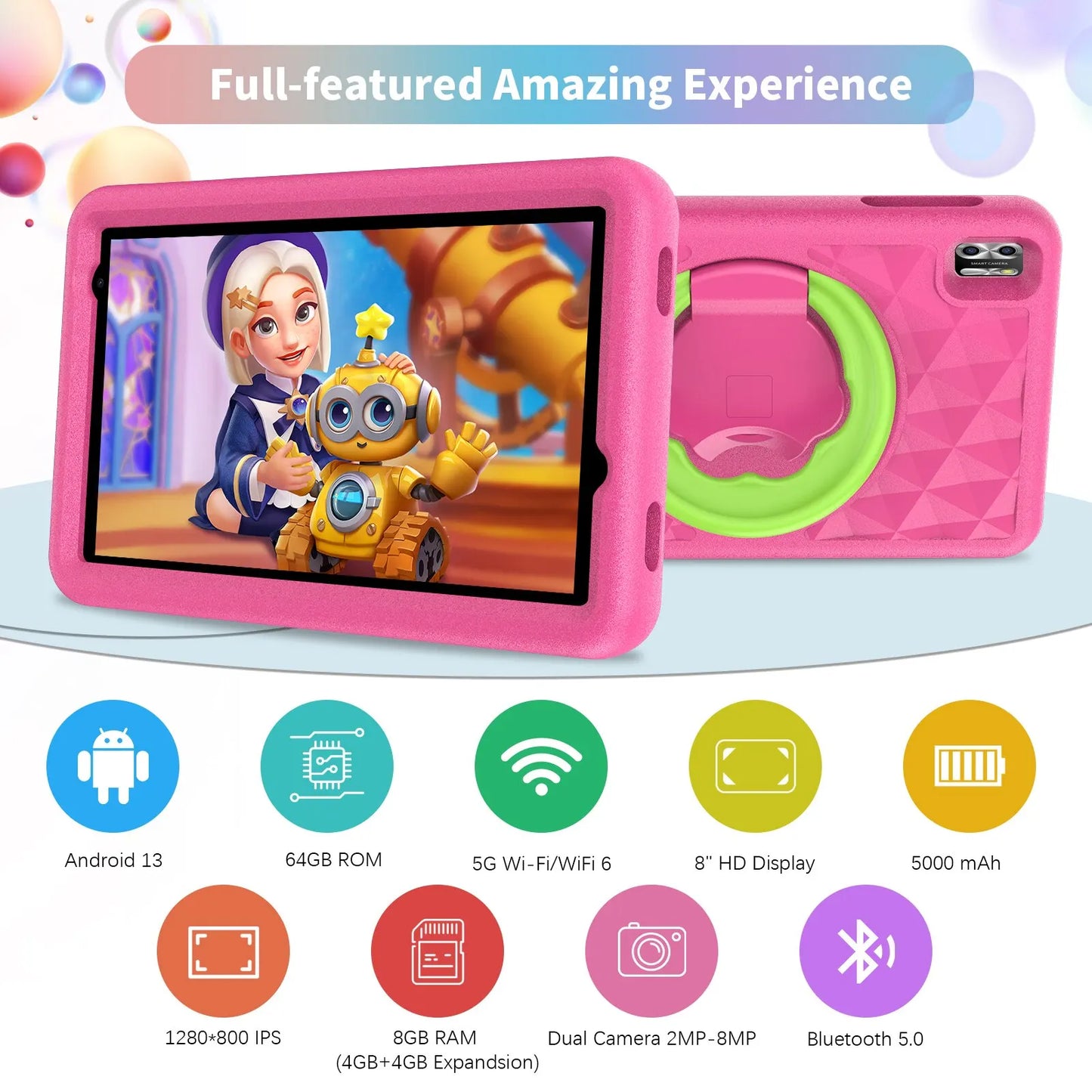 VASOUN Kids Tablet 8 Inch - Android 13 Quad Core Tablet for Children