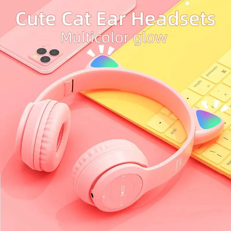 P47M Wireless Bluetooth Headset Gamer Cat LED Light