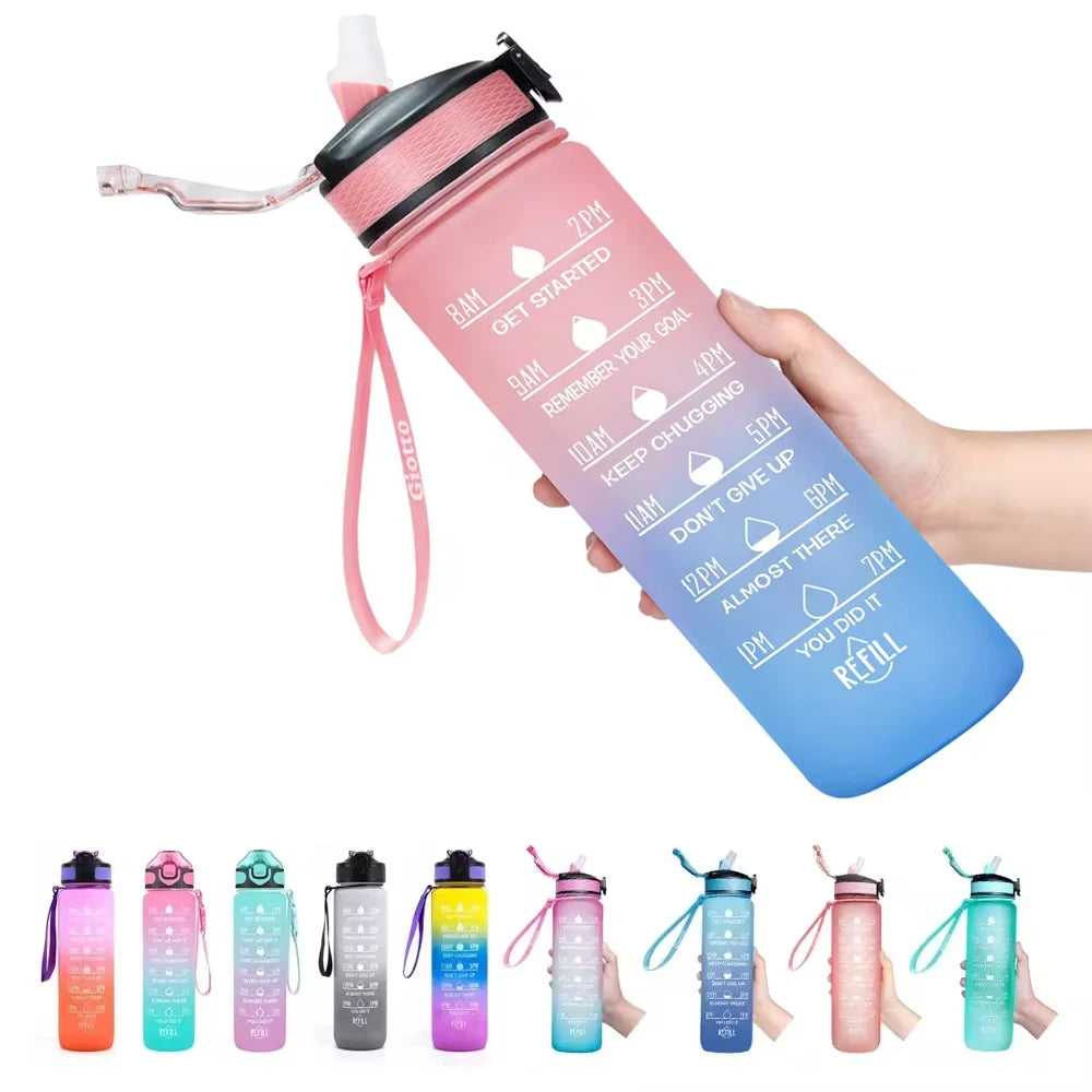 32 Oz Leakproof Water Bottle with Times to Drink and Straw