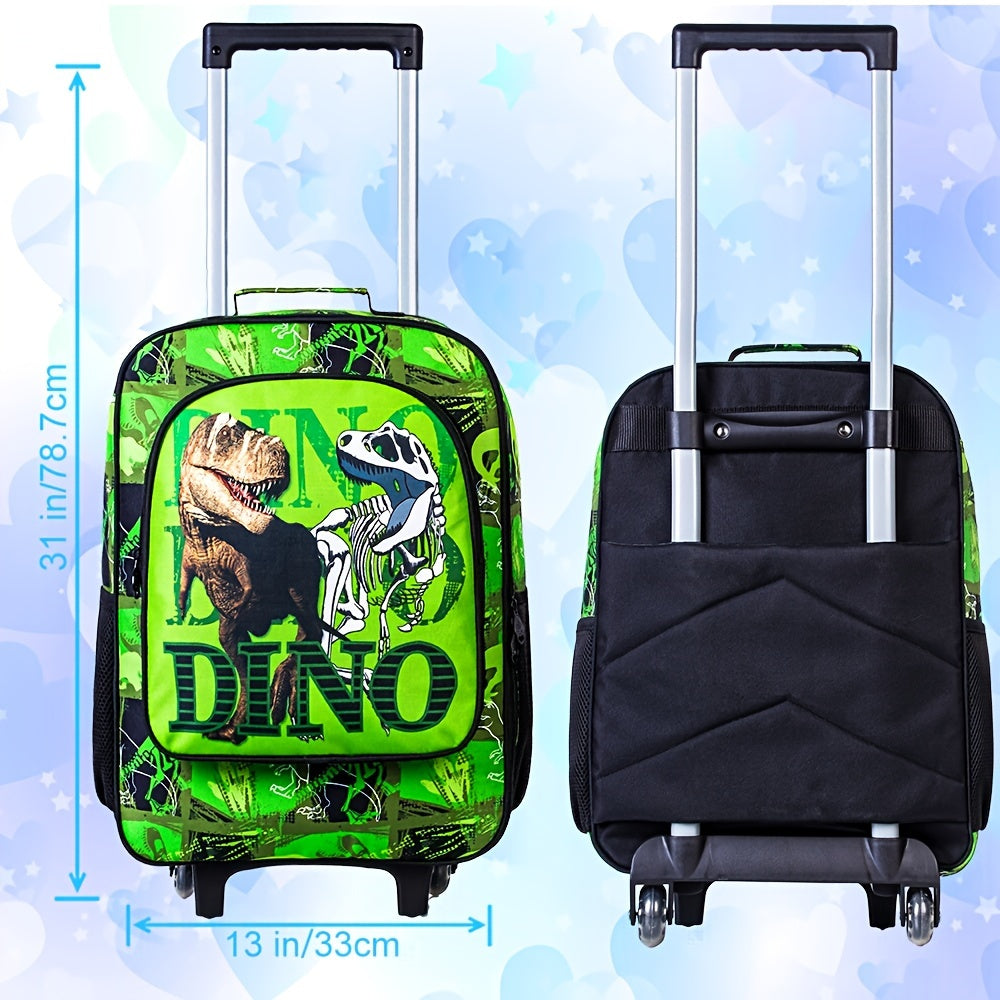 2PCS Kids Rolling Luggage & Backpack Set - Cartoon Dinosaur Theme