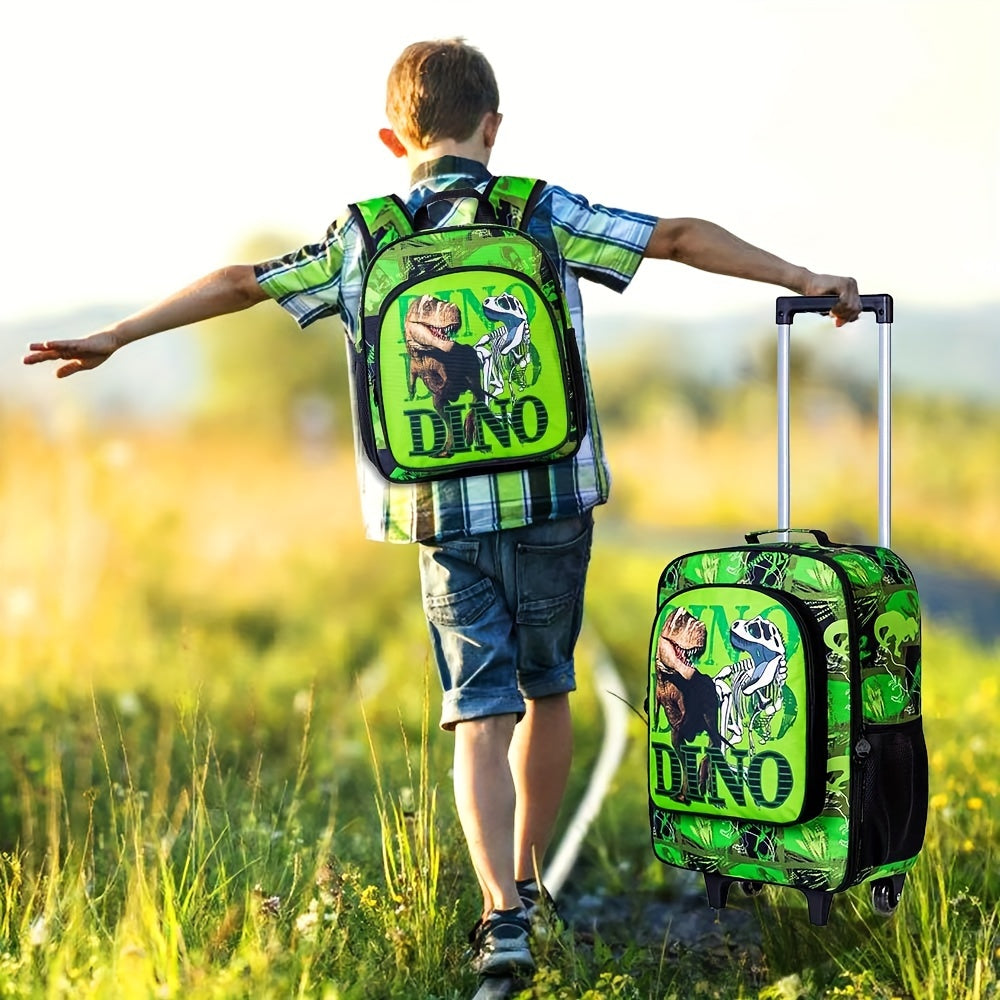 2PCS Kids Rolling Luggage & Backpack Set - Cartoon Dinosaur Theme