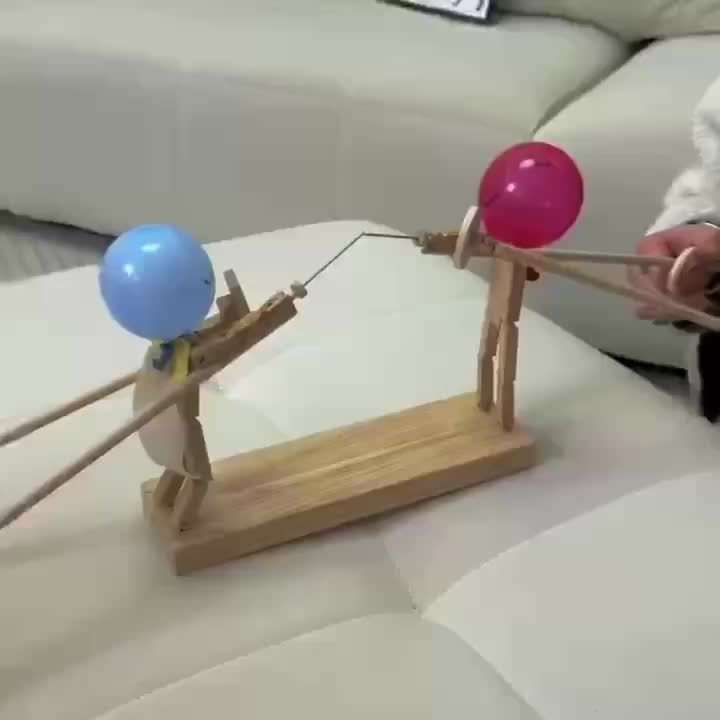 Wooden Dueling Balloons Game - Handcrafted Fencing Puppets