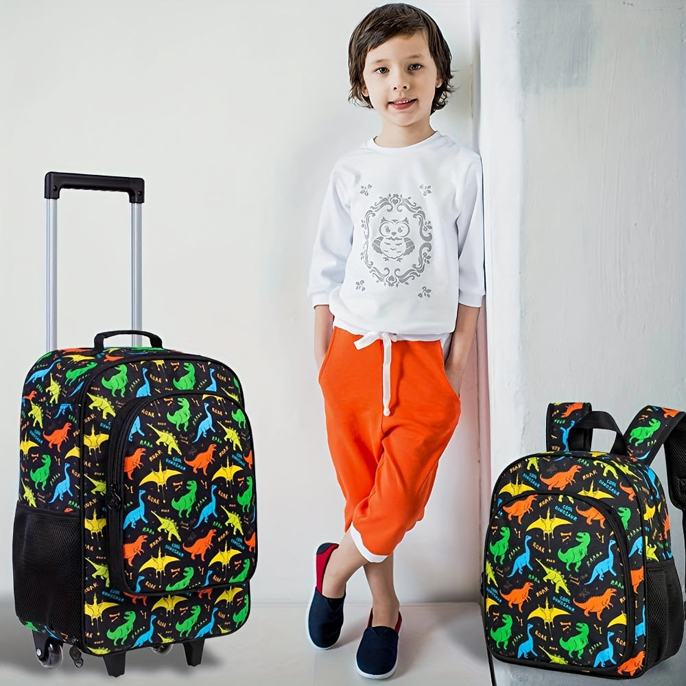 2PCS Kids Rolling Luggage & Backpack Set - Cartoon Dinosaur Theme