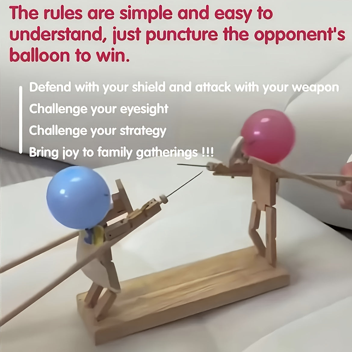 Wooden Dueling Balloons Game - Handcrafted Fencing Puppets