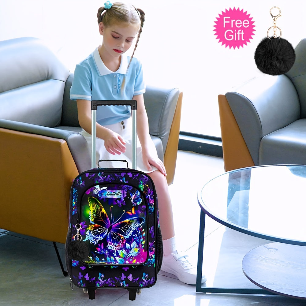 Kids Fancy Butterfly Print Backpack With Sliding Wheel