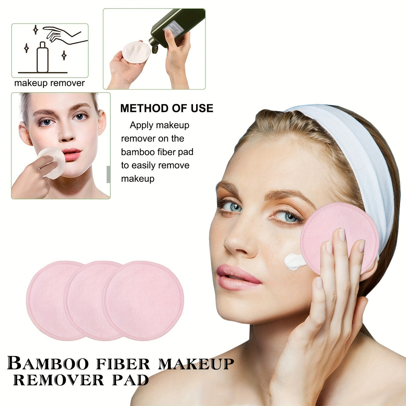 10pcs Bamboo Fiber Makeup Remover Pads - Reusable & Organic Cleansing Cloths