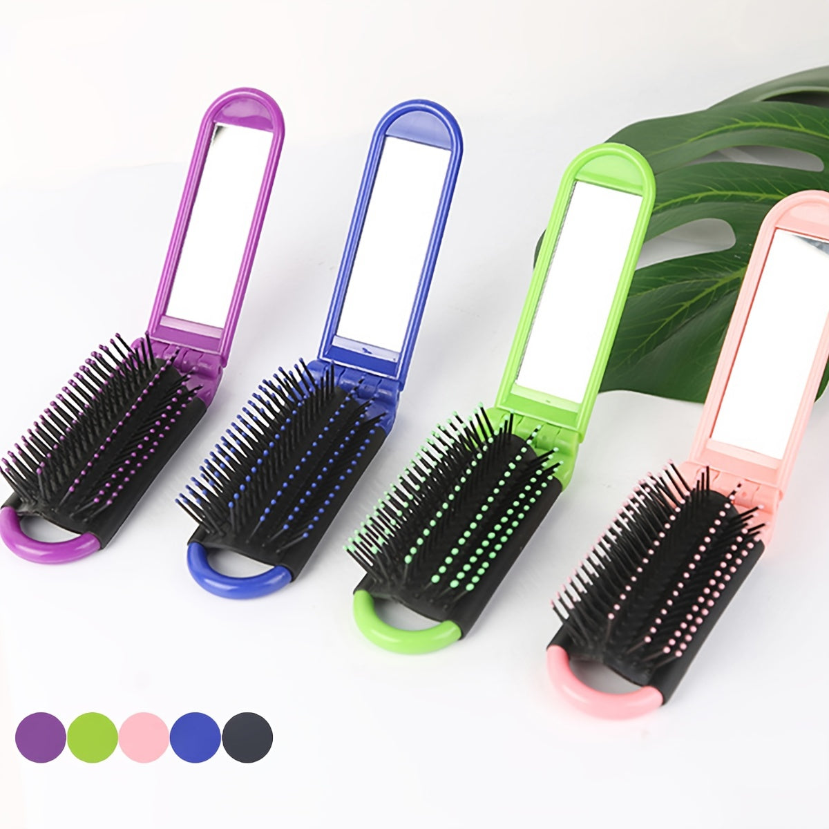 Portable Folding Hair Brush With Mirror